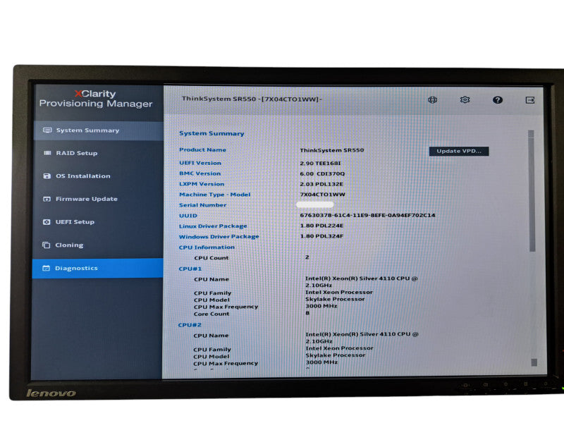 Lenovo SR550 2U 8x 3.5"| 2x Xeon Silver 4110 @2.10GHz, 64GB DDR4, 930-8i