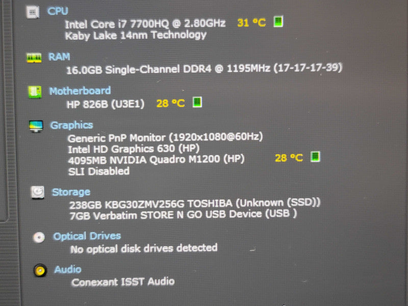 HP ZBook Studio G5 i7-7700HQ 16GB DDR4 Quadro M1200 256GB SSD  β Lap200