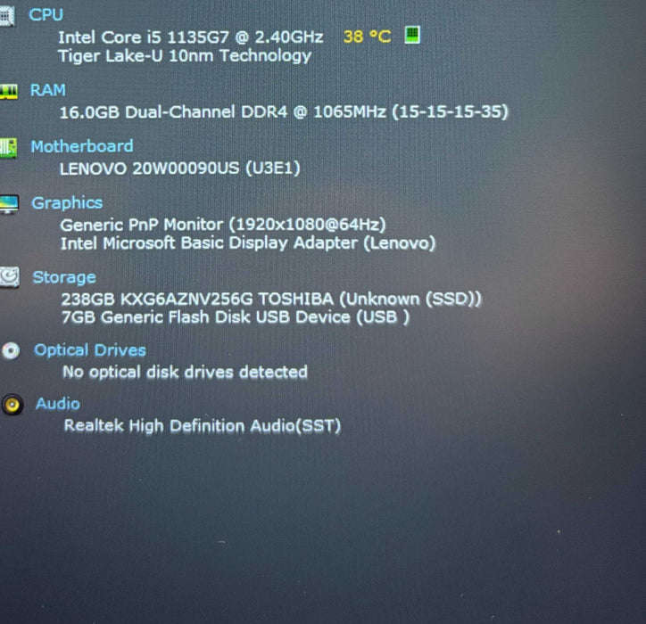 Lenovo ThinkPad T14 Gen 2 Core i5-1135G7@2.4GHz 16GB RAM 256GB SSD  Lap200