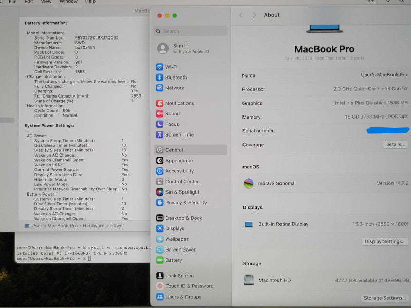 Apple MacBook Pro 13" 2020 A2251 i7-1068NG7 16GB RAM 500GB SSD READ  β