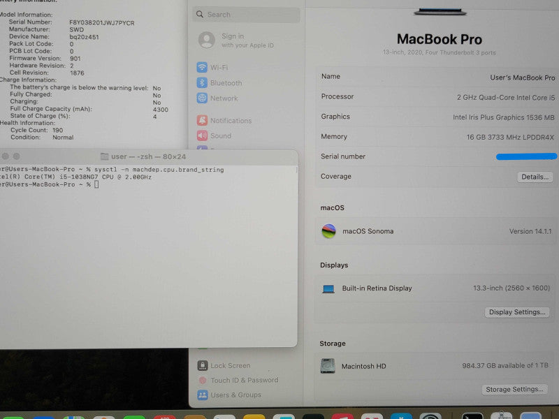 Apple MacBook Pro 13" 2020 A2251 i5-1038NG7 16GB RAM 1TB SSD  β