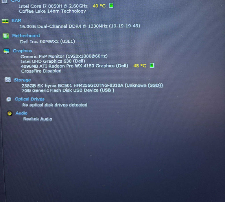 Dell Precision 7730 i7-8850H@2.6GHz Radeon Pro WX 4150 4GB GPU 16GB 256SSD  Lap200