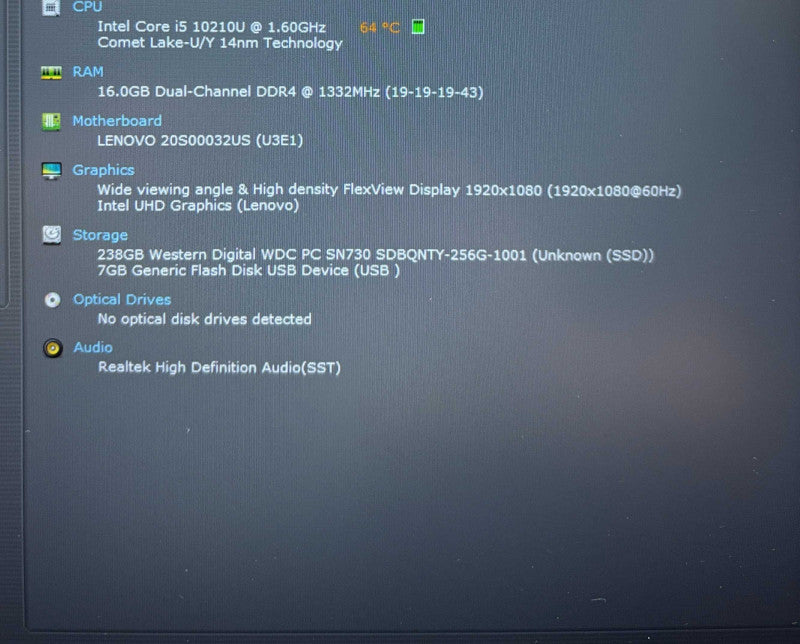 Lenovo ThinkPad T14 Core i5-10210U@1.6GHz 16GB RAM 256GB SSD  Lap200