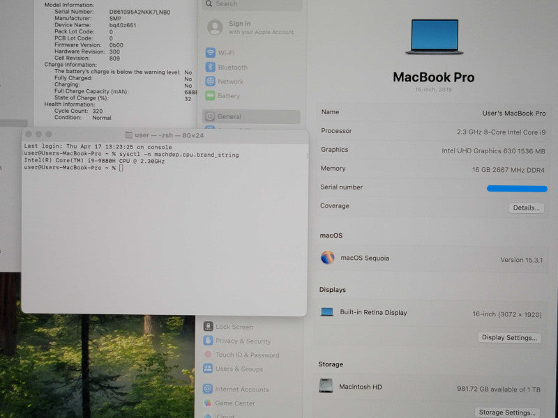 Apple MacBook Pro 16" 2019 A2141 i9-9880H 16GB RAM 1 TB SSD READ β