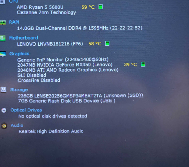 Lenovo Ideapad 5 Pro14 Ryzen 5 5600U GeForce MX450 GPU 16GB RAM 256SSD READ  Lap200
