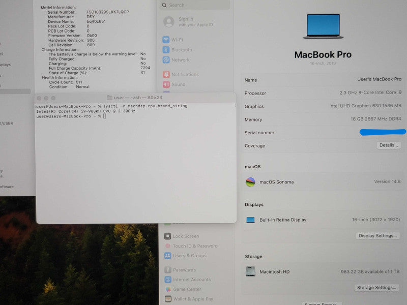 Apple MacBook Pro 16" 2019 A2141 i9-9880H 16GB 1TB SSD 511 Hrs β Lap200