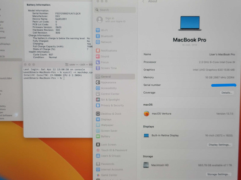 Apple MacBook Pro 16" 2019 A2141 i9-9880H 16GB 1TB SSD 600hrs READ  β Lap200