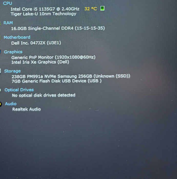 Dell Latitude 5420 i5-1135G7 16GB RAM 256GB SSD No Power Adapter READ  Lap200