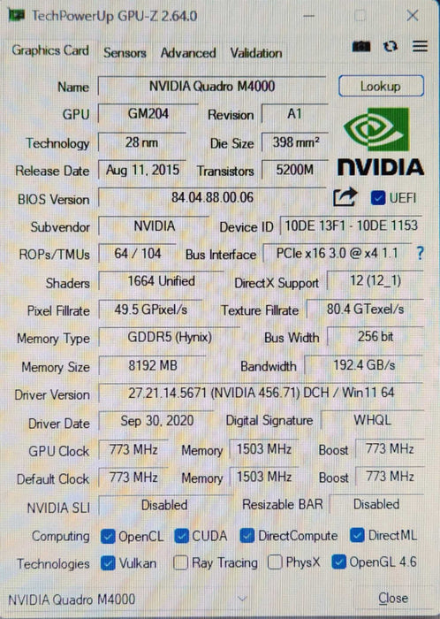 NVIDIA Quadro M4000, 8GB GDDR5 PCIe Graphics Card, 4x DisplayPort