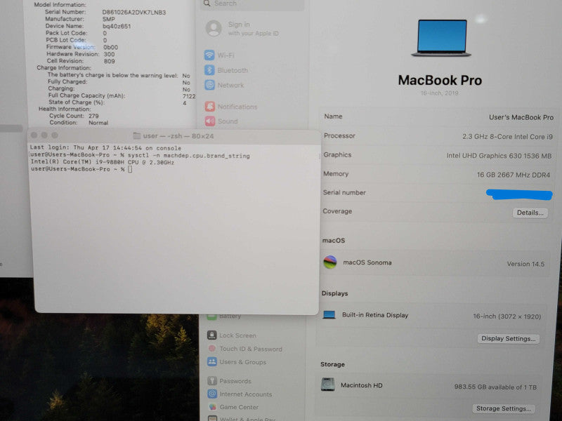 Apple MacBook Pro 16" 2019 A2141 i9-9880H 16GB 1TB SSD Qβ