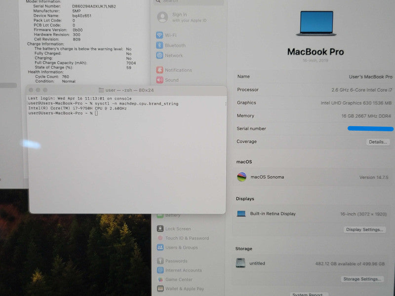 Apple MacBook Pro 16" 2019 A2141 i7-9750H 16GB DDR4 500GB SSD  READ β Lap200