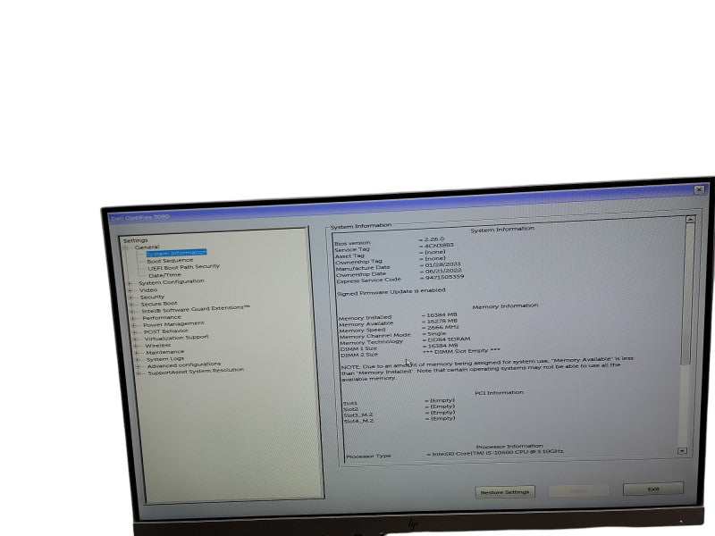 Dell OptiPlex 3080 SFF  i5-10500 @ 3.10GHz 16GB DDR4 Ram θ