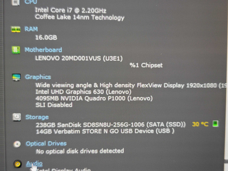 Lenovo ThinkPad P1 i7-8750H 16GB Quadro P1000 256GB SSD  β Lap200