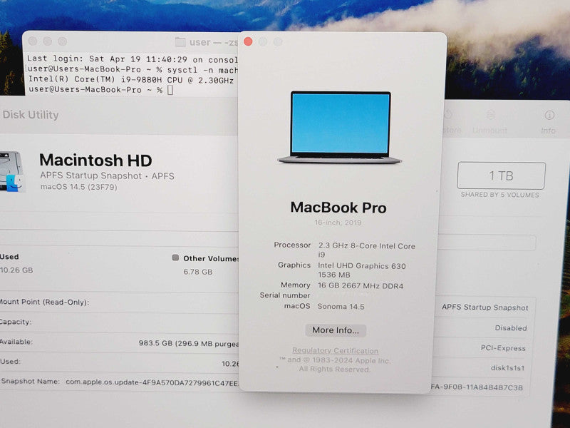 Apple Macbook Pro 2019 16" 8-Core i9-9880H @ 2.3GHz 16GB DDR4 1TB SSD GPU (