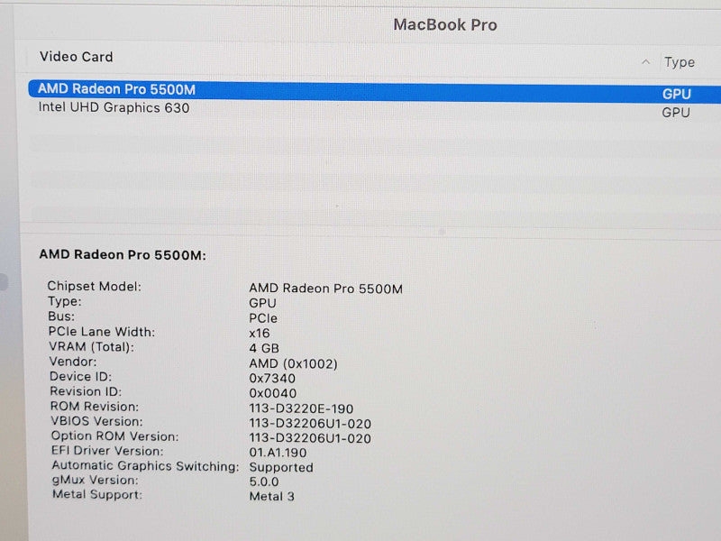 Apple Macbook Pro 2019 16" 8-Core i9-9880H @ 2.3GHz 16GB DDR4 1TB SSD GPU (