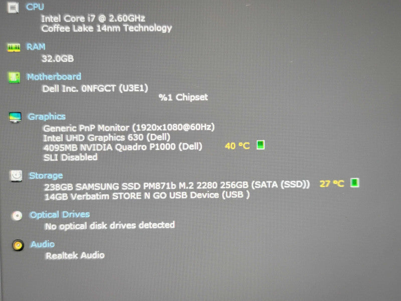 Dell Precision 5530 i7-8850H 32GB DDR4 Quadro P1000 256GB SSD PARTS/REPAIR β Lap200