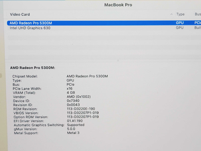 Apple Macbook Pro 2019 16" 6-Core i7-9750H @ 2.6GHz 16GB DDR4 500GB SSD GPU (