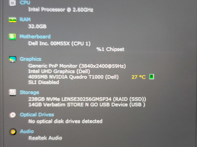 Dell Precision 5550 i7-10750H 32GB DDR4 Quadro T1000 256GB SSD NO BATTERY  β Lap200