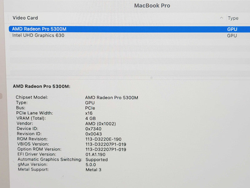 Apple Macbook Pro 2019 16" 6-Core i7-9750H @ 2.6GHz 16GB DDR4 500GB SSD GPU (