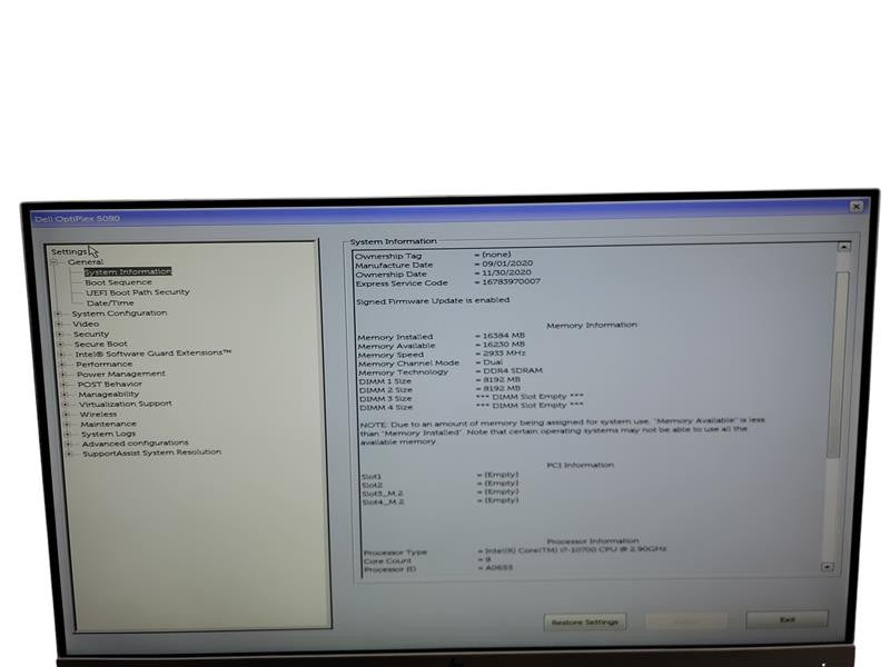 Dell OptiPlex 5080 SFF  i7 - 10700 @ 2.90GHz 16GB DDR4 Ram Qθ