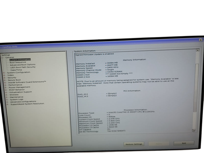 Dell OptiPlex 3070 Micro  i5 - 9500T @ 2.20GHz 16GB DDR4 Ram Qθ