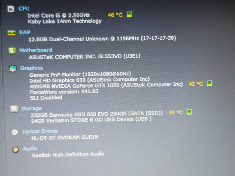 Asus FX53V Gaming Laptop i5-7300HQ 12GB RAM GTX 1050 256GB SSD READ β BudLap