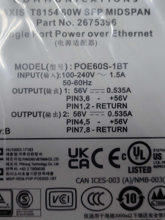 Axis Q6155-E 60Hz PTZ Dome Network Camera 0934-001 w/ PoE injector, READ Q_