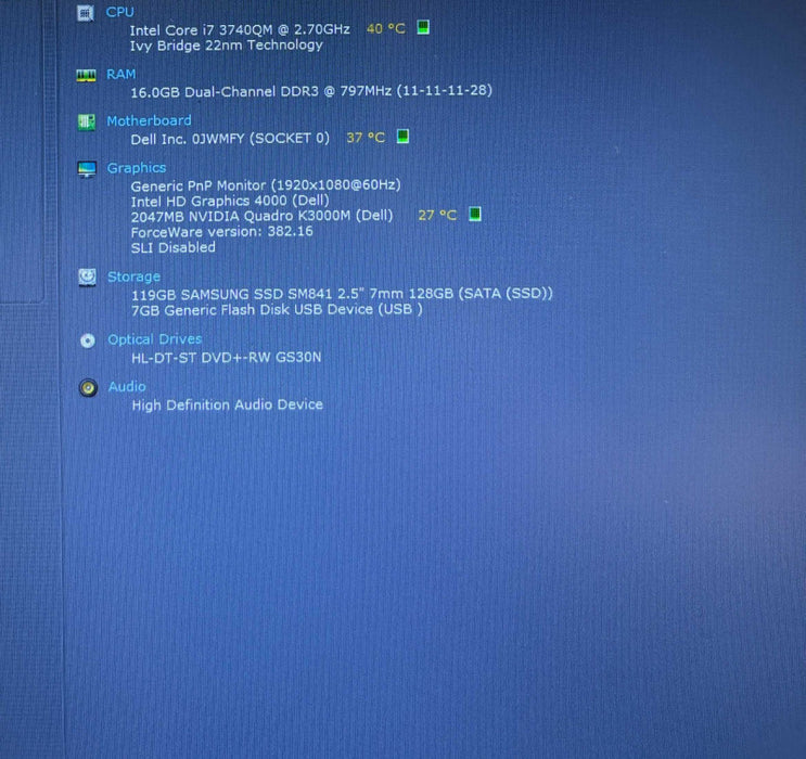 Dell Precision M6700 i7-3740QM QUADRO K3000M 2GB GPU 16GB RAM 120GB SSD  Lap200