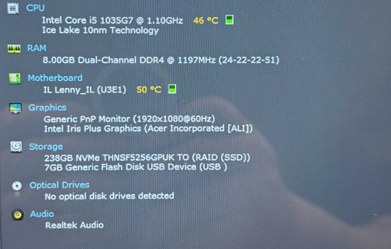 Acer Spin SP314-54N TOUCH Core i5-1035G7@1.1GHz 8GB RAM 256GB SSD  Lap200