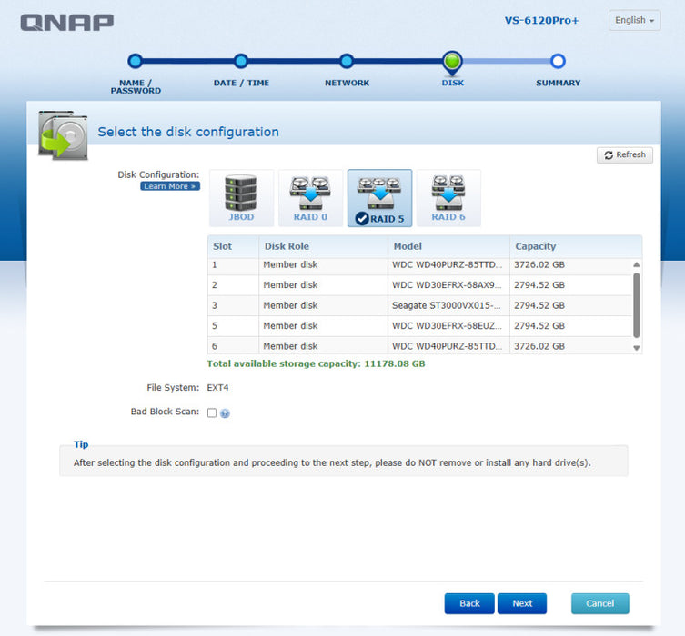 Qnap VS-6120 Pro+ 6-Bays NAS, 4x3TB & 2x 4TB HDDs