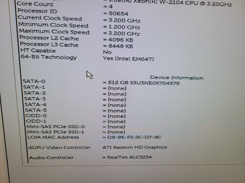 Dell Precision 5820 - Xeon W-2104 32GB DDR4 RADEON PRO WX4100 512GB SSD %