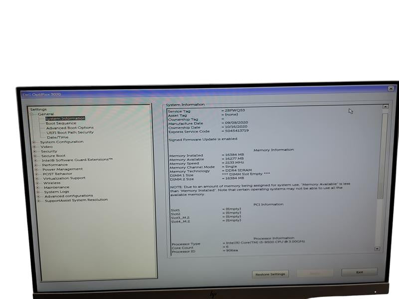 Dell OptiPlex 3070 SFF i5 - 9500 @ 3.00GHz 16GB DDR4 Ram θ