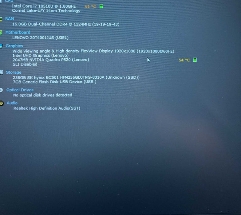 Lenovo ThinkPad P15s i7-10510U@1.8GHz QUADRO P520 2GB GPU 16GB RAM 256SSD  Lap200