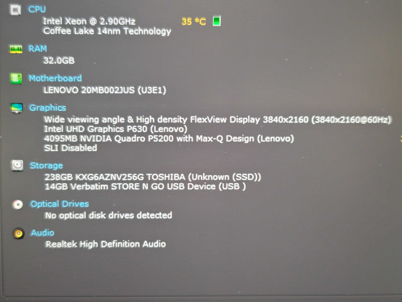 Lenovo ThinkPad P72 Xeon E-2186M 32GB DDR4 Quadro P5200 Max Q 256GB SSD  β Lap200