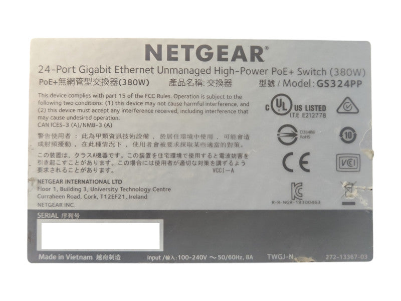 NETGEAR GS324PP 24-Port Gigabit Ethernet Unmanaged PoE+ Switch