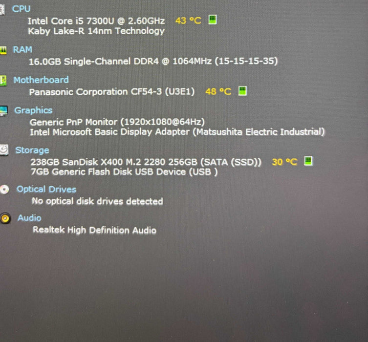 Panasonic TOUGHBOOK CF-54 TOUCH i5-7300U@2.6GHz 16GB RAM 256GB SSD 8080Hrs.