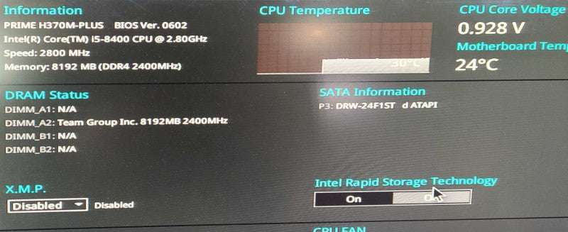 Asus Prime H370M-Plus Motherboard with Core i5-8400 @ 2.50GHz and 8GB DDR4