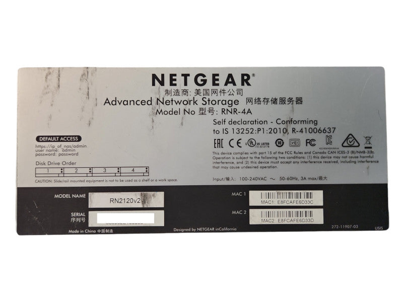 Netgear ReadyNas RNR-4A 4-Bays NAS w/ 4x 2TB HDDs