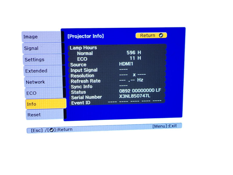 Epson PowerLite 2250U 3LCD Projector HDMI, 596 hours, No Remote _