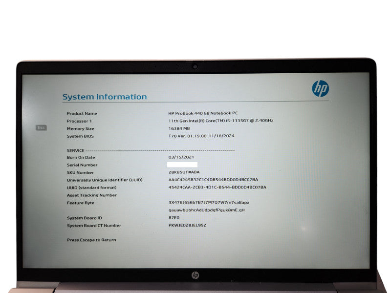 HP ProBook 440 G8, i5-1135G7 2.4GHz, 16GB DDR4, 256GB NVMe, No PWR  Lap200