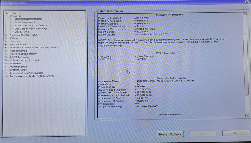 Dell OptiPlex 3070 USFF | i5-9500T @2.2GHz, 8GB DDR4, 256GB NVMe w/ 130W AC