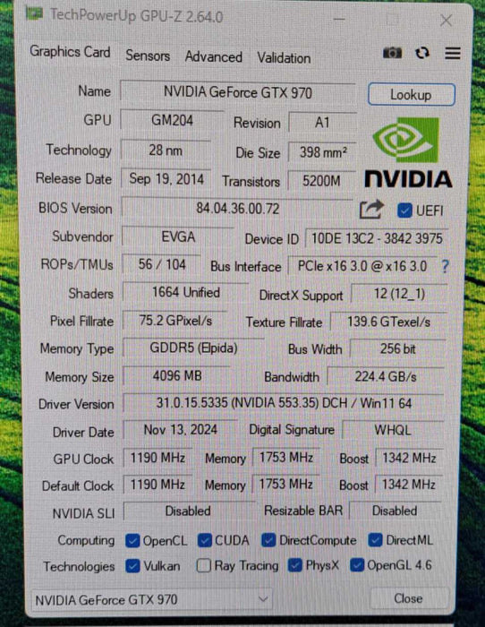EVGA GeForce GTX 970 SSC Gaming 4GB GDDR5 Graphics Card