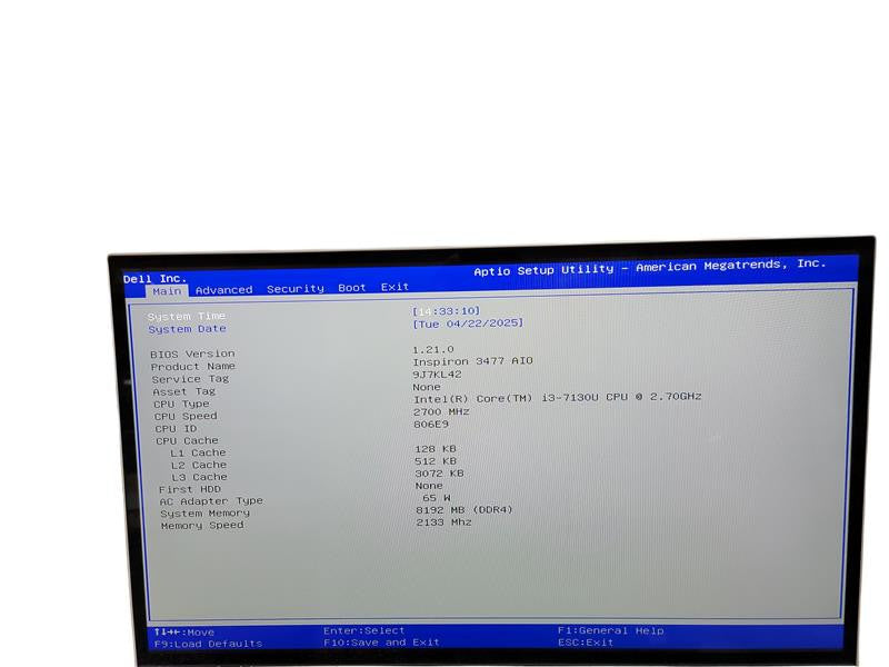 DELL INSPIRON 3477 AIO i3 - 7130U @ 2.70GHz 8GB DDR4 Ram θ