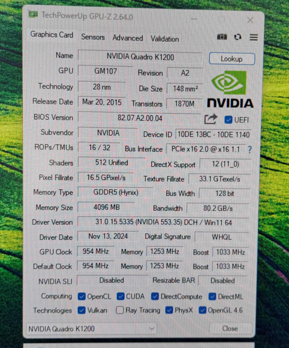 NVIDIA Quadro K1200 4GB GDDR5 Graphics Card 4x Mini DP High Profile