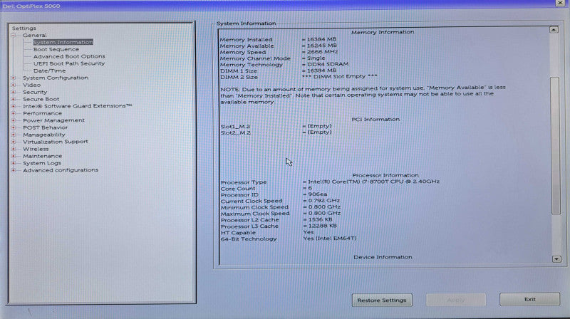 Dell OptiPlex 5060 Micro | i7-8700T @2.40GHz 6-Core, 16GB DDR4, 256GB NVMe