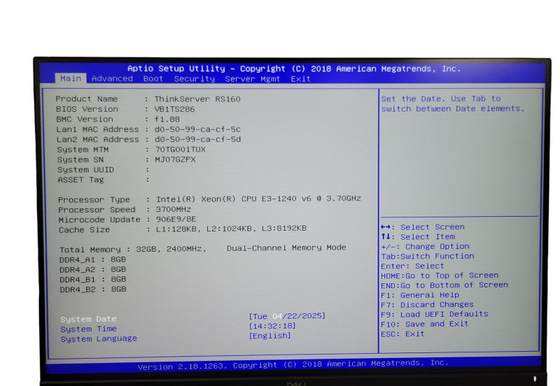 Lenovo ThinkServer RS160 1U, Xeon E3-1240v6 3.70GHz, 32GB DDR4 _