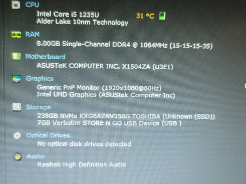 Asus VivoBook X510 i5-1235U 8GB RAM 256GB SSD READ  β Lap200