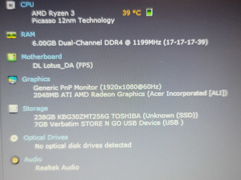 Acer Aspire 3 A315-23 Ryzen 3 3250U 8GB DDR4 256GB SSD  β BudLap