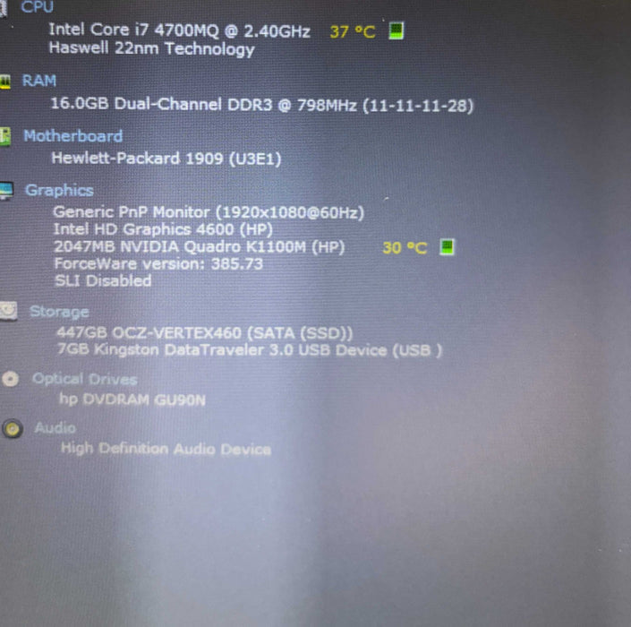 HP ZBook 15 G2 i7-4700MQ@2.4GHz QUADRO K1100 M 2GB GPU 16GB RAM 480GB SSD  Lap200