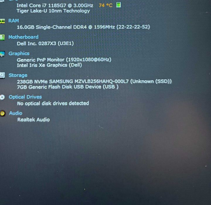 Dell Latitude 5520 Core i7-1185G7@3GHz 16GB RAM 256GB SSD READ!  Lap200